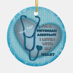 Adorno De Cerámica Blue Heart Physician Assistant custom name