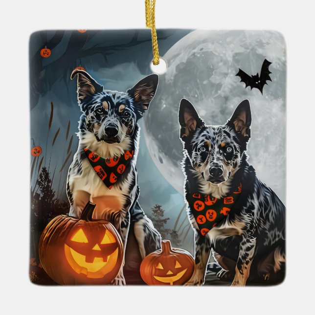 Adorno De Cerámica Blue Heeler Halloween Spooky (Anverso)
