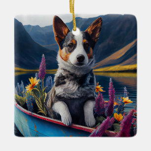 Adorno De Cerámica Blue Heeler on a Paddle: Una aventura panorámica
