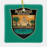 Adorno De Cerámica Blue Hole New Mexico Travel Art Badge<br><div class="desc">El Blue Hole en un estilo de arte vectorial. El Blue Hole de Santa Rosa,  o simplemente el Blue Hole,  es una piscina circular en forma de campana o un pequeño lago situado a lo largo de la Ruta 66 al este de Santa Rosa.</div>
