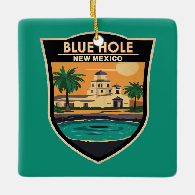 Adorno De Cerámica Blue Hole New Mexico Travel Art Badge (Anverso)