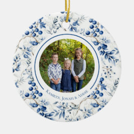 Adorno De Cerámica Blue Holly Toile Circle Ornament