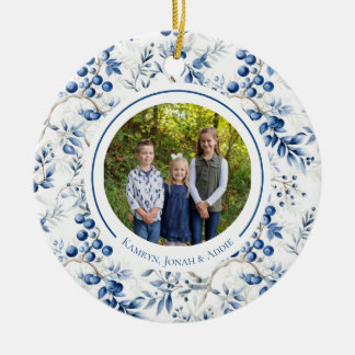 Adorno De Cerámica Blue Holly Toile Circle Ornament
