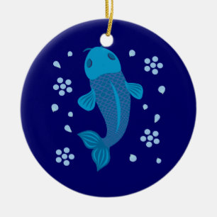 Adorno De Cerámica Blue Koi Fish