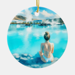 Adorno De Cerámica Blue Lagoon Islandia acuarela