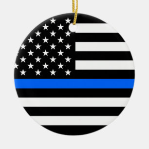 ADORNO DE CERÁMICA "BLUE LINE FINO EN BANDERA AMERICANA "