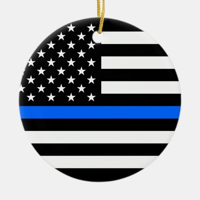 ADORNO DE CERÁMICA "BLUE LINE FINO EN BANDERA AMERICANA " (Frente)