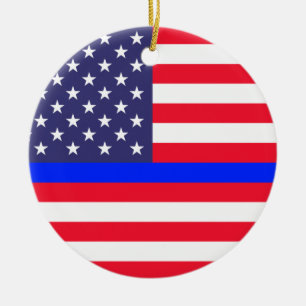 ADORNO DE CERÁMICA "BLUE LINE FINO EN BANDERA AMERICANA "
