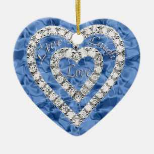 Adorno De Cerámica Blue Live Laugh Love Diamond Heart Ornament