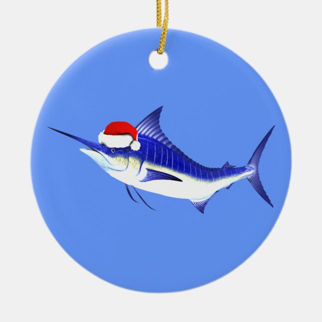 Adorno De Cerámica Blue Marlin Santa Claus (Frente)