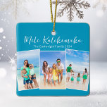 Adorno De Cerámica Blue Mele Kalikimaka Beach Trip Navidades de fotog<br><div class="desc">personalizable de moda playa de la familia foto collage ornamento de Navidad con tu foto tropical favorita al sol. Añade 3 fotografías verticales de tu viaje favorito de tus vacaciones en la isla a la costa. Un hermoso regalo de adorno de vacaciones costeras con guion azul bonito encima de las...</div>