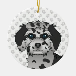 Adorno De Cerámica Blue Merle Mini Goldendoodle Cartoon Dog Head