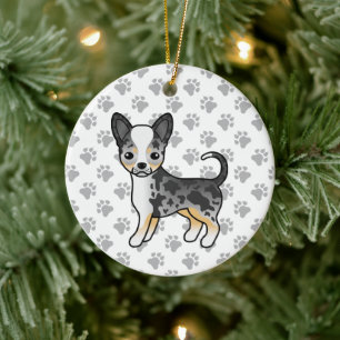Adorno De Cerámica Blue Merle Smooth Coat Chihuahua Cute Dog & Paws