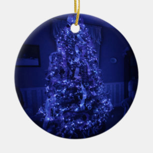 Adorno De Cerámica Blue Merry Christmas Tree Lights