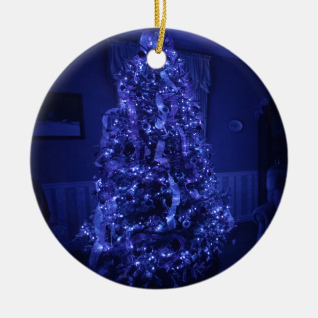 Adorno De Cerámica Blue Merry Christmas Tree Lights (Frente)