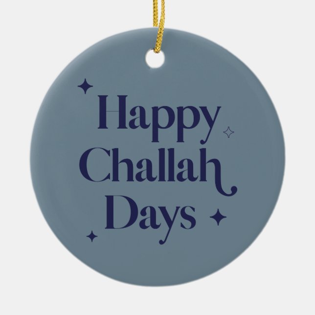 Adorno De Cerámica Blue Modern Happy Challah Days Hanukkah (Frente)