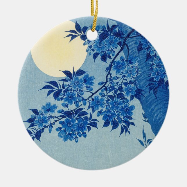 Adorno De Cerámica Blue Night Moon Cherry Tree Japonés (Frente)