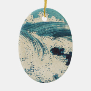 Adorno De Cerámica Blue Ocean Waves Woodcut Japonés
