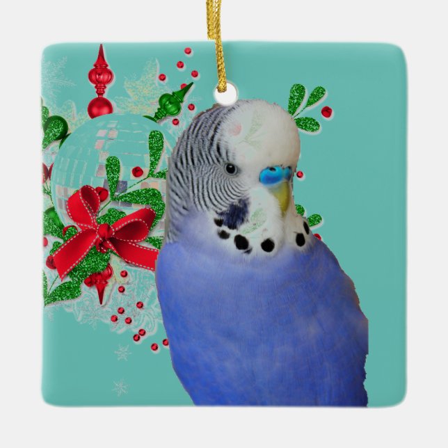 Adorno De Cerámica Blue Parakeet Ornament for the holidays (Anverso)