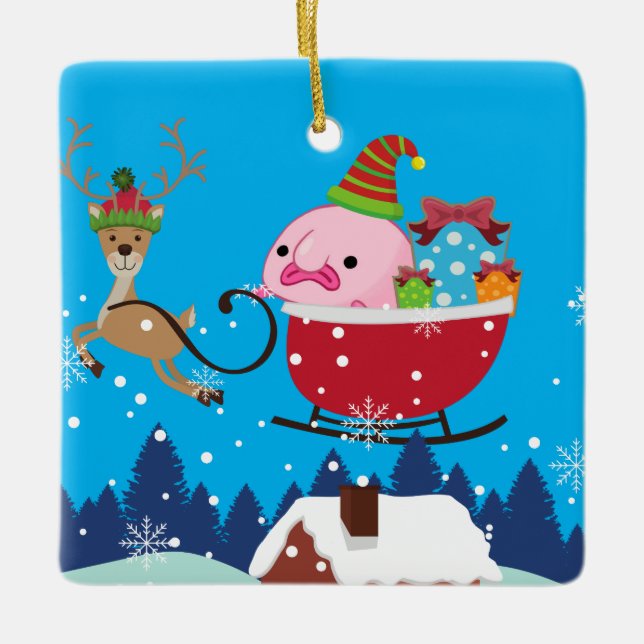 Adorno De Cerámica Blue Personalized Santa Blobfish (Anverso)