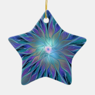 Adorno De Cerámica Blue Purple Flower Dream Resumen arte fractal