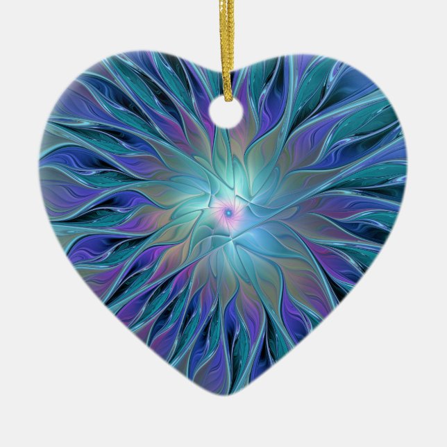 Adorno De Cerámica Blue Purple Flower Dream Resumen arte fractal (Frente)