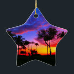 Adorno De Cerámica Blue Red Sunset Exotic Hawaiian Beach Palm Trees<br><div class="desc">Fotografía de lugares de viaje exóticos retro - Palm Tree vintage y fotografía de playa</div>