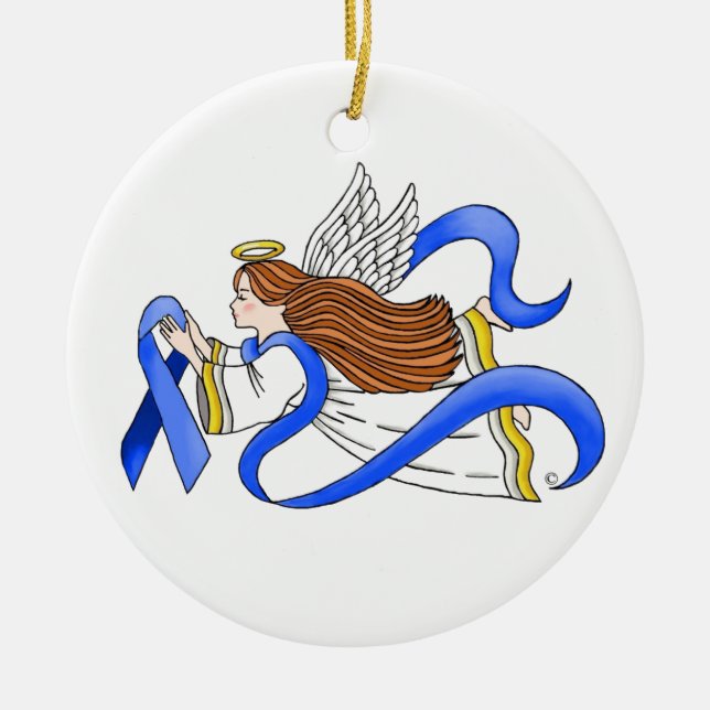 Adorno De Cerámica "Blue Ribbon" del ángel de la conciencia (Frente)