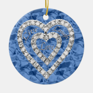 Adorno De Cerámica Blue Round Live Laugh Love Diamond Heart Ornament