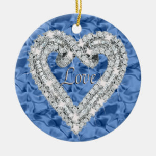 Adorno De Cerámica Blue Round Love Diamond Heart Ornament