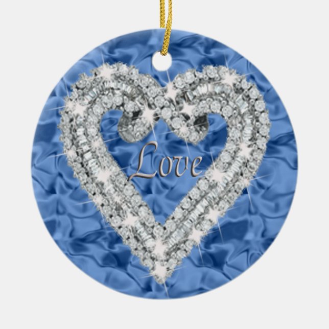 Adorno De Cerámica Blue Round Love Diamond Heart Ornament (Frente)
