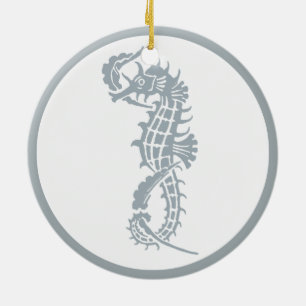 Adorno De Cerámica Blue Seahorse Blue Classic Nautical Elegant