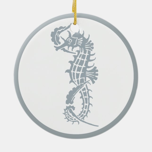 Adorno De Cerámica Blue Seahorse Blue Classic Nautical Elegant (Atrás)