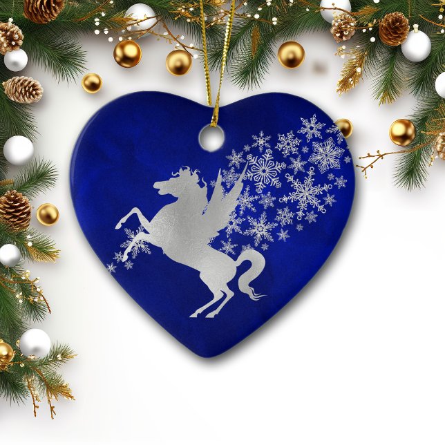 Adorno De Cerámica Blue Silver Snowflake Unicorn Personalizado (Subido por el creador)