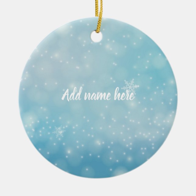 Adorno De Cerámica Blue Snowflake Ornament - Add Your Name (Frente)