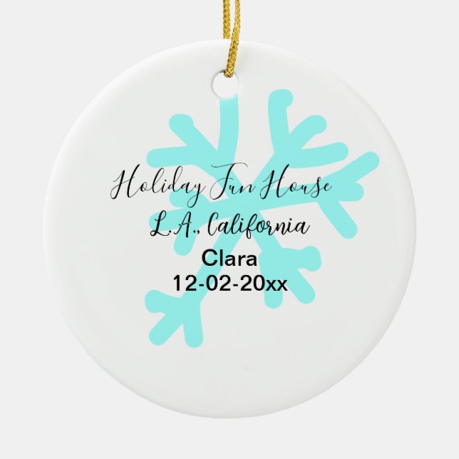 Adorno De Cerámica Blue snowflakes holiday camping house place date (Frente)