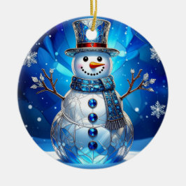 Adorno De Cerámica Blue Snowman Snowflakes Holiday Ornament