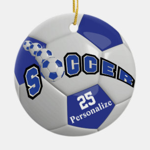 Adorno De Cerámica Blue Soccer Ball   Personalizar