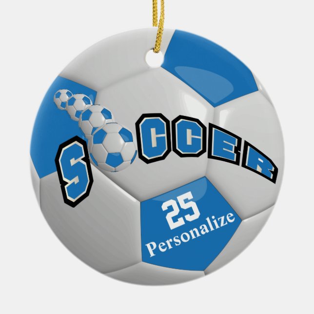 Adorno De Cerámica Blue Soccer Ball | Personalizar (Frente)