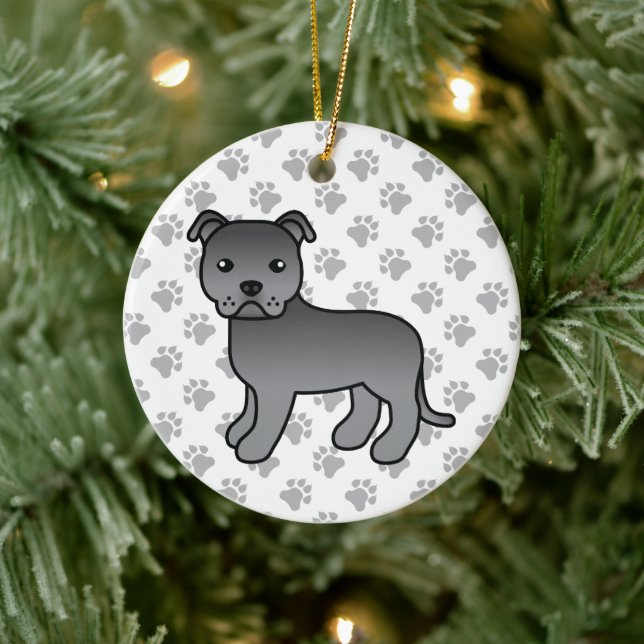 Adorno De Cerámica Blue Staffordshire Bull Terrier Cute Cartog Dog (Árbol)