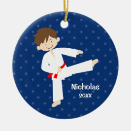 Adorno De Cerámica Blue Stars Red Belt Taekwondo Boy Personalizado