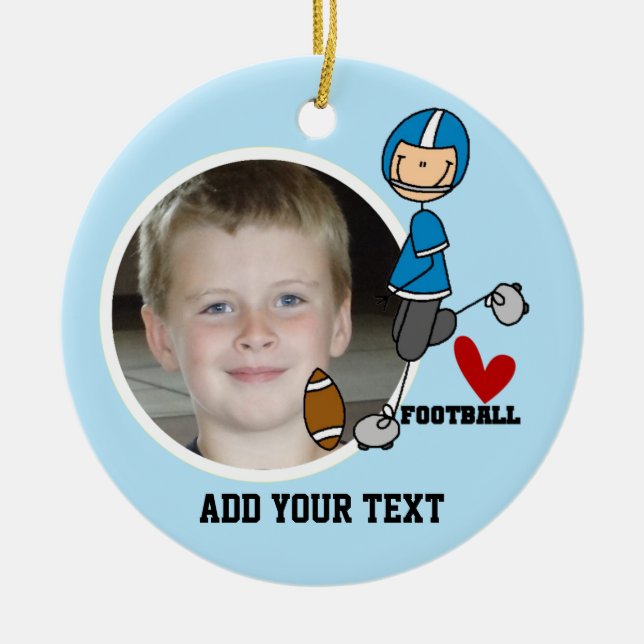 Adorno De Cerámica Blue Stick Figure Football Player Keepsake (Frente)