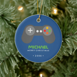 Adorno De Cerámica Blue Video Game Controller Kids Christmas