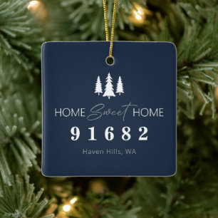 Adorno De Cerámica Blue White Home Sweet Home Photo Zip Code