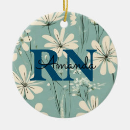 Adorno De Cerámica Blue White Modern Daisy Nombre Personalizado RN En