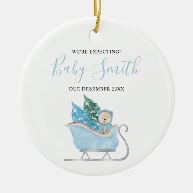 Adorno De Cerámica Blue Winter Cute Bear que esperamos padres (Frente)