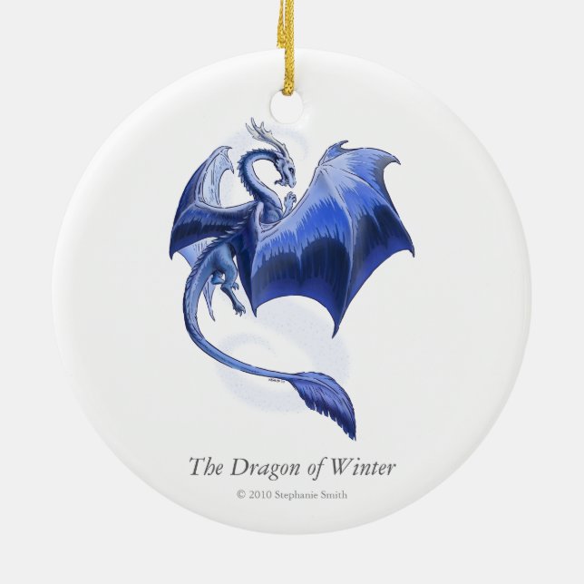 Adorno De Cerámica Blue Winter Dragon Fantasy Nature Art (Atrás)