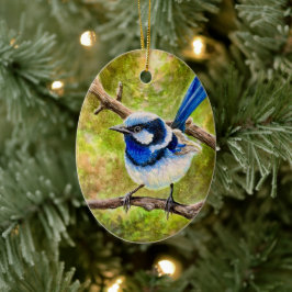 Adorno De Cerámica Blue Wren -