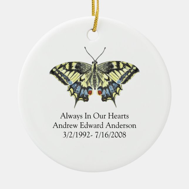 Adorno De Cerámica Blue Yellow Butterfly Memorial Keepsake (Frente)