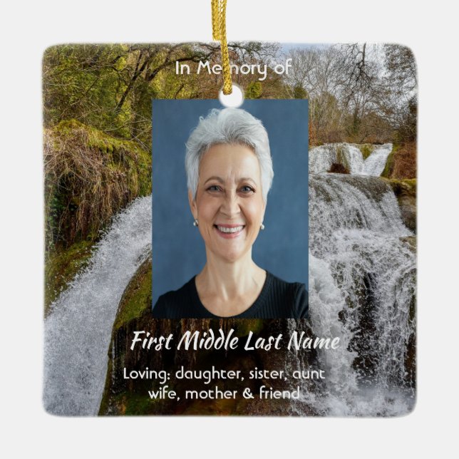 Adorno De Cerámica Bluebells Waterfall Landscape  Memorial Keepsake  (Anverso)